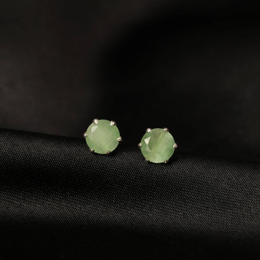Mint Aura – Green Round Stone Stud Earrings in 925 Silver