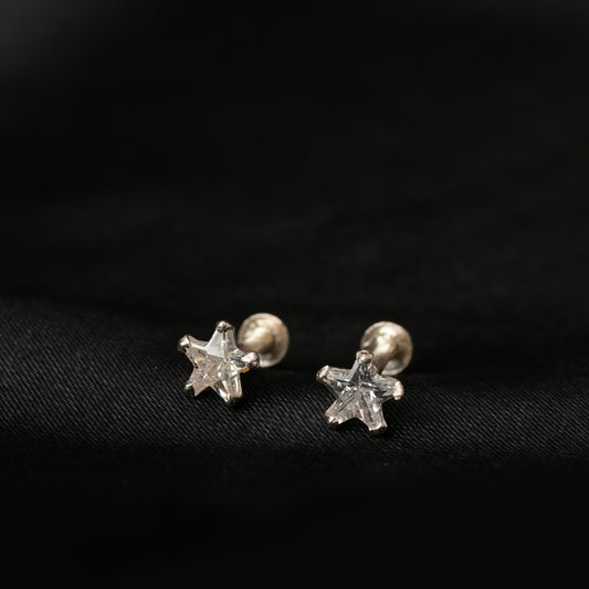 Moon Nova – White Star Stone Stud Earrings in 925 Silver