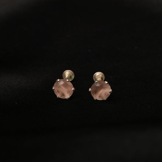 Mocha Aura – Brown Round Stone Stud Earrings in 925 Silver