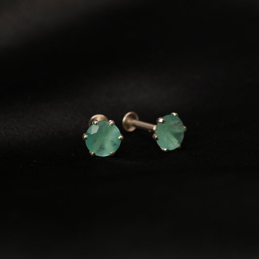 Aqua Aura – Aqua Blue Round Stone Stud Earrings in 925 Silver