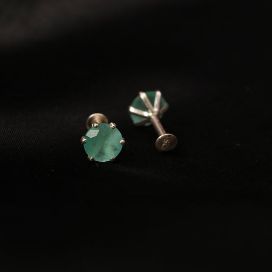 Aqua Aura – Aqua Blue Round Stone Stud Earrings in 925 Silver