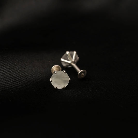 Frost Aura – White Round Stone Stud Earrings in 925 Silver