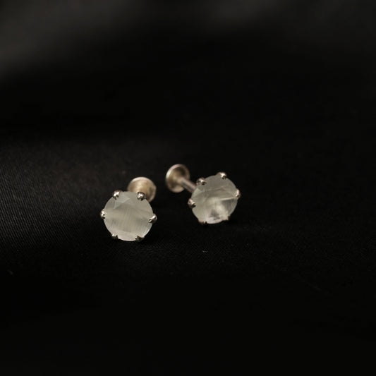 Frost Aura – White Round Stone Stud Earrings in 925 Silver