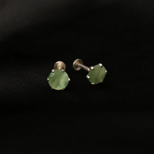 Mint Aura – Green Round Stone Stud Earrings in 925 Silver