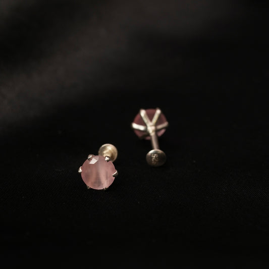 Blush Aura – Pink Round Stone Stud Earrings in 925 Silver