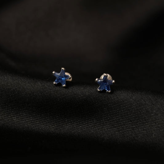 Blue Nova – Blue Star Stone Stud Earrings in 925 Silver
