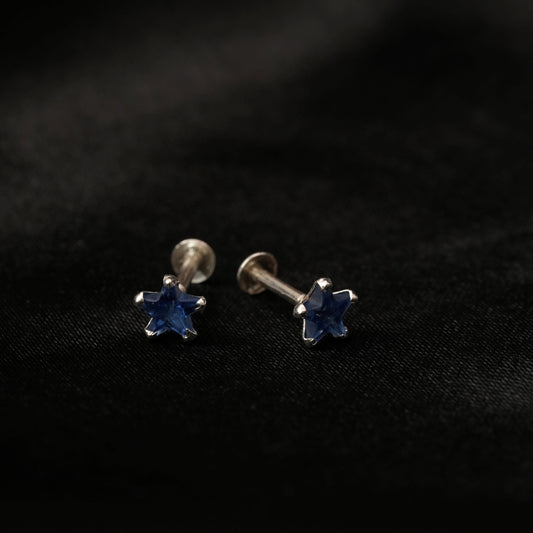 Blue Nova – Blue Star Stone Stud Earrings in 925 Silver