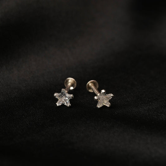 Moon Nova – White Star Stone Stud Earrings in 925 Silver
