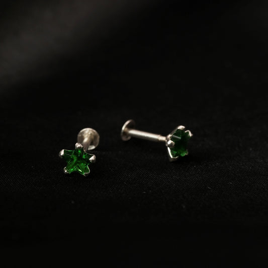 Green Nova – Green Star Stone Stud Earrings in 925 Silver