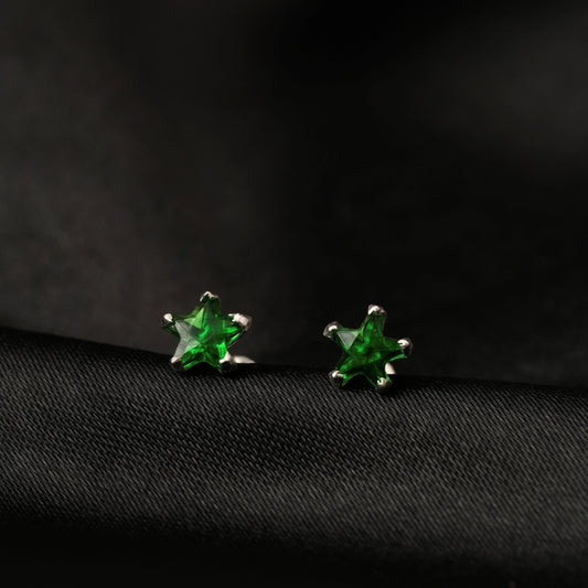 Green Nova – Green Star Stone Stud Earrings in 925 Silver