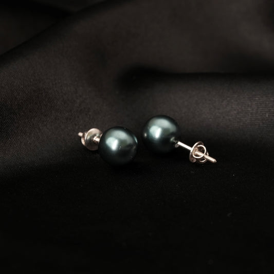 Onyx Pearl Grande Studs - 925 Silver Dark Moti Earrings