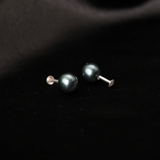 Onyx Pearl Classic Studs - 925 Silver Dark Moti Earrings