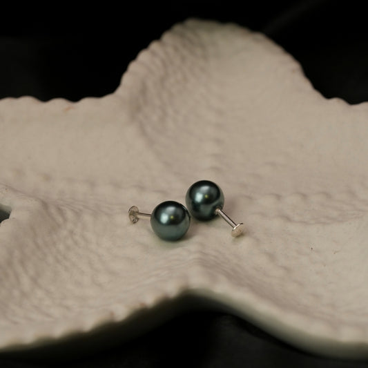 Onyx Pearl Classic Studs - 925 Silver Dark Moti Earrings