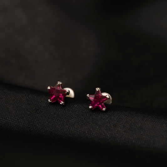 Pink Nova – Pink Star Stone Stud Earrings in 925 Silver