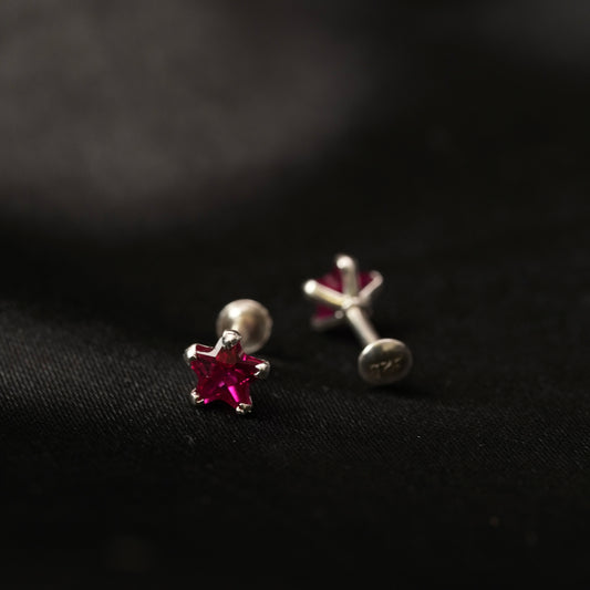 Pink Nova – Pink Star Stone Stud Earrings in 925 Silver
