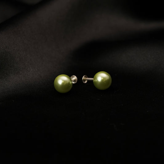 Verdant Pearl Classic Studs - 925 Silver Green Moti Earrings