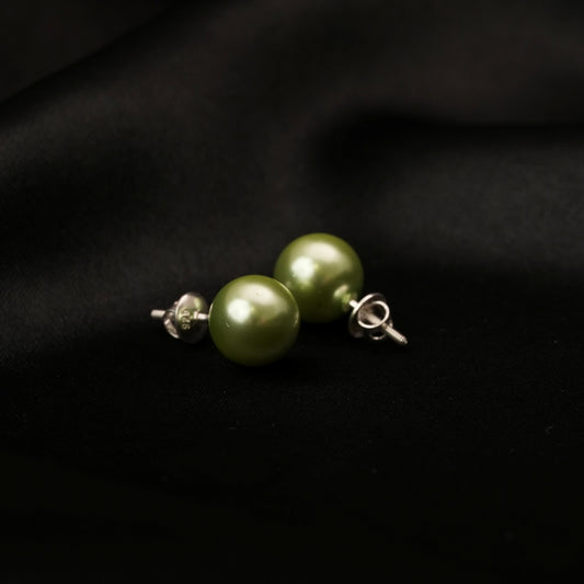 Verdant Pearl Grande Studs - 925 Silver Green Moti Earrings